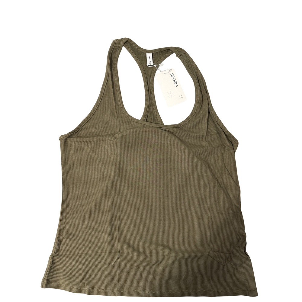 REORIA Tank Top Womens 2XL Olive Green New Ribbed Racerback Scoop Neck Slim Fit